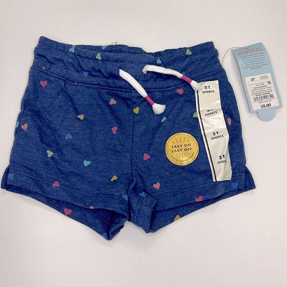 Cat & Jack Girls Navy Hearts Flexible Drawstring Shorts Size 2T
